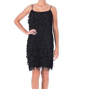 New Aqua Fringe Sleeveless Little Black Dress: Size Medium